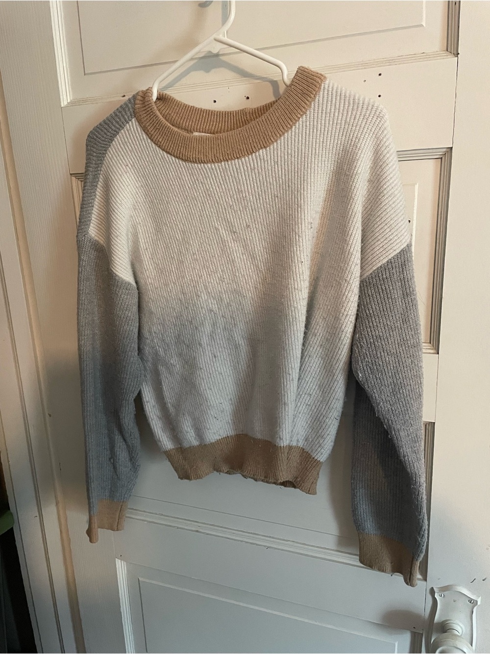 Cyrus Colorblock Crewneck Sweater in Cream, Gray & Tan